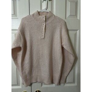 VTG 80s Village Fair Sweater Women's Mockneck PEARL Buttons Baby Pink M
